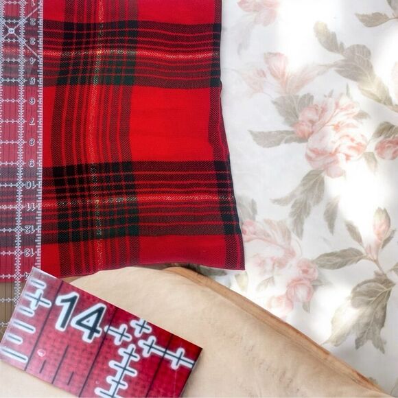 Plaid Scarf l Gold embosseded 70” scarf l Accessory l Red, Green,,Gold. l Light! - Picture 5 of 9